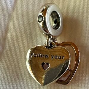 Pandora Silver and Rose Gold Heart Charm Pendant - Follow Your Heart